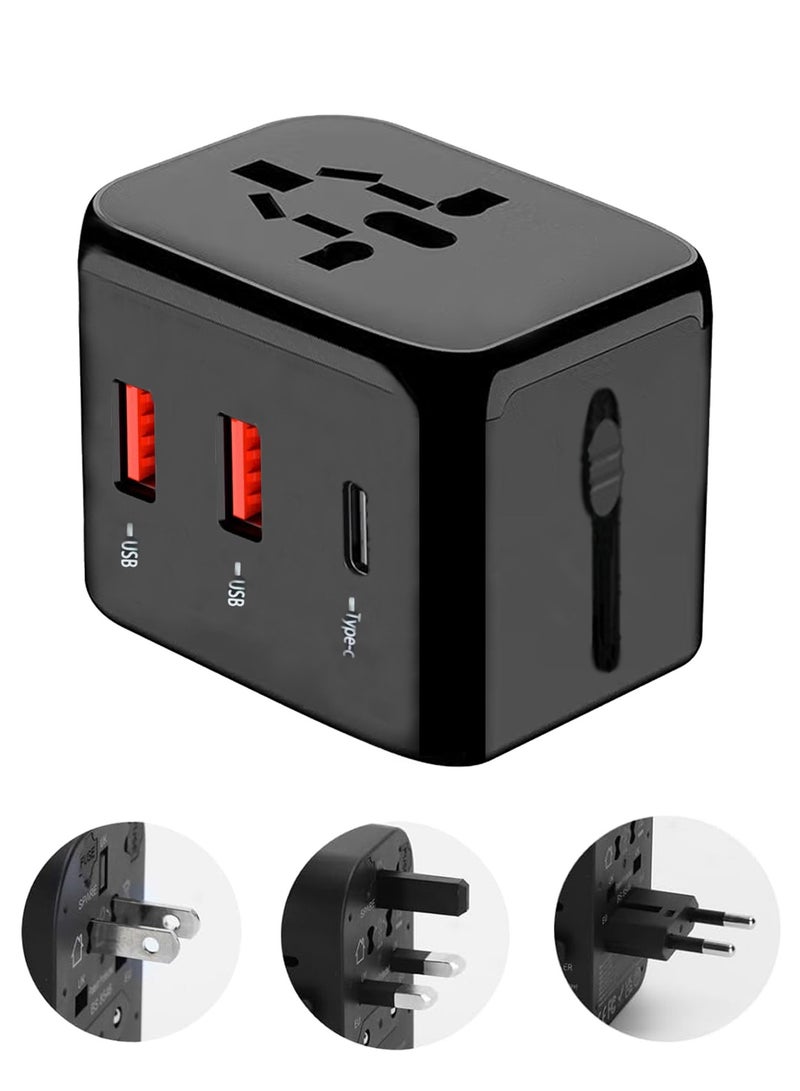 STEELCORE Travel Adapter PD20W  Universal International Power Travel Plug Adapter Converters Wall Charger AC 2 USB 1Type-c for USA EU UK AUS Black - Image 1